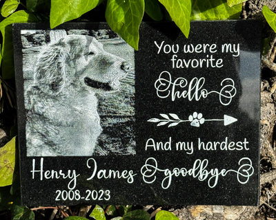Black Granite Pet memorial plaque outdoor use, pet loss grieving gift  
