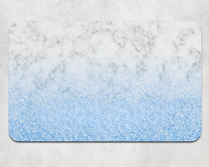 Gray Marble Blue glitter Dog Mat