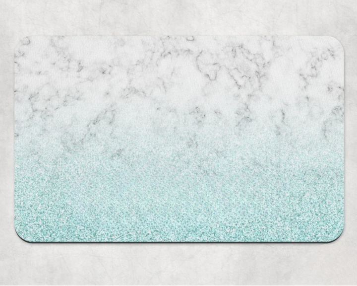Gray Marble Aqua glitter Dog Mat