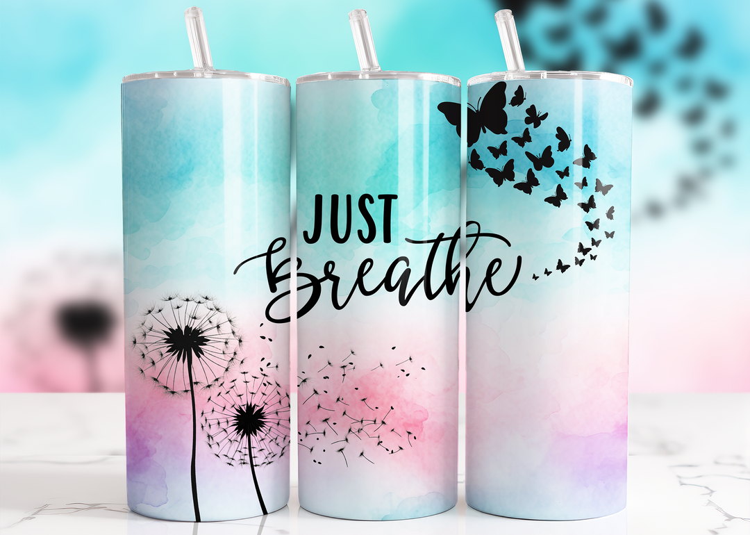 Zen Serenity 20oz Tumbler - 'Just Breathe' Mindfulness Stainless Steel Drinkware 🍃🦋