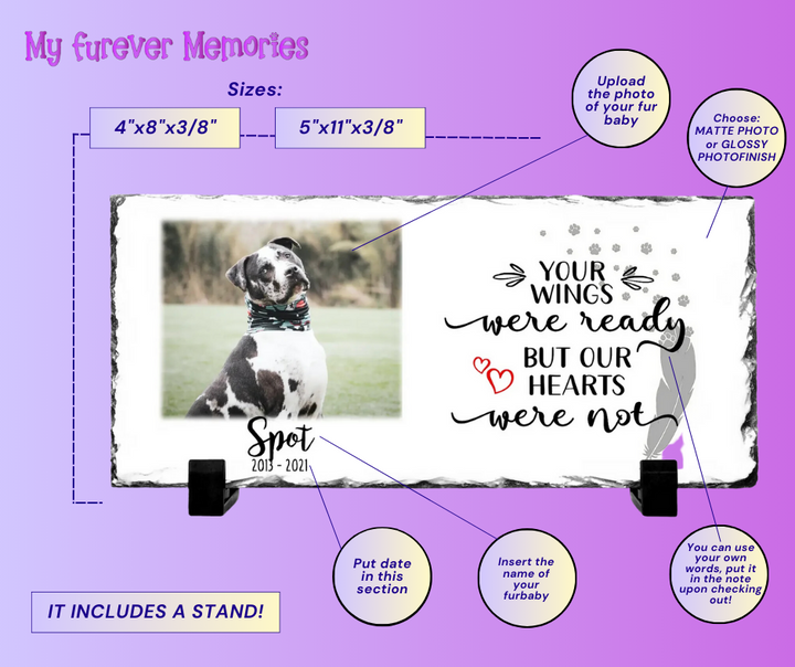 Personalized Dog Memorial Plaque   Your wings were but our hearts were not  Personalized Picture Keepsake