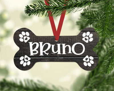 Christmas dog ornament, Christmas Ornament, Personalized Dog Bone, Dark wood ornament, Dog Ornament Personalized, Dog Bone Shaped Ornaments