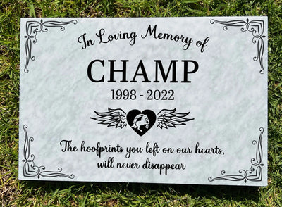 In Loving Memory Horse Grave Plaque Marble Marker, Pet headstones, Custom Outdoor Engraved Horse Stone In Loving Memory Marble Grave Marker