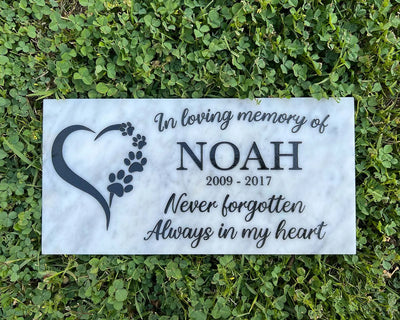 Outdoor Pet Grave Marker, Dog head stone, Personalized Outdoor Engraved Pet Stone You left paw Prints Marble Grave Marker