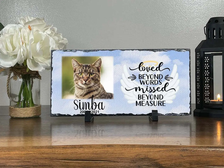 Personalized Cat Memorial Plaque   Loved Beyond Words Missed Beyond Measure  Personalized Picture Keepsake Memorial Slates