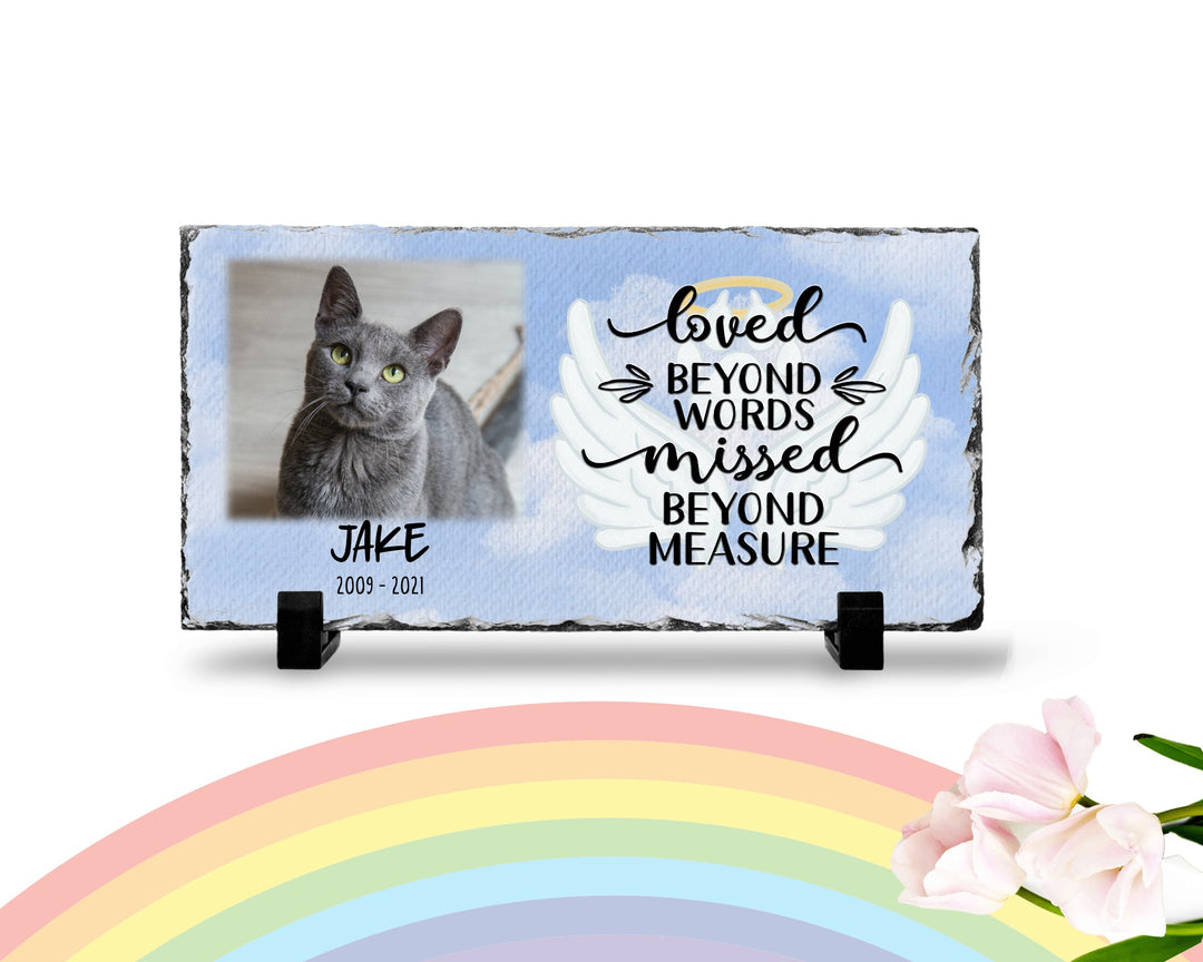 Personalized Cat Memorial Plaque   Loved Beyond Words Missed Beyond Measure  Personalized Picture Keepsake Memorial Slates