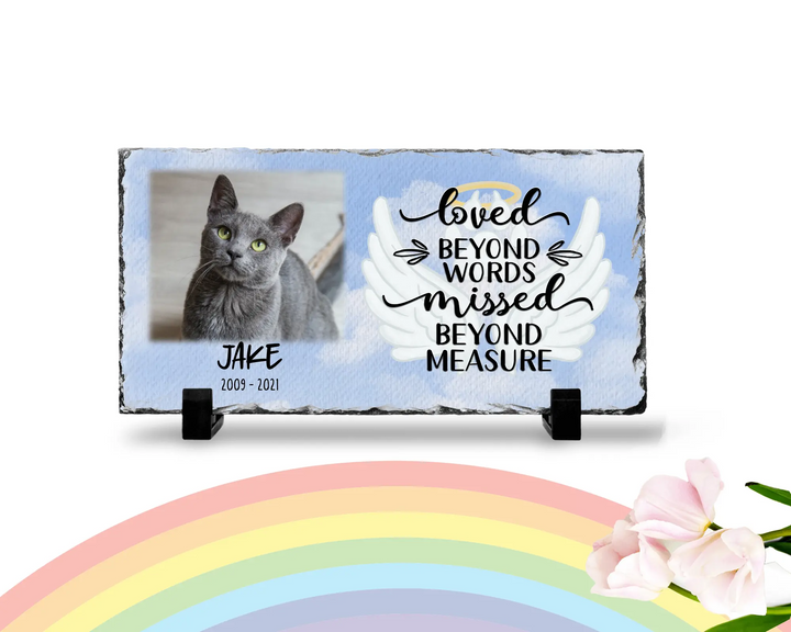 Personalized Cat Memorial Plaque   Loved Beyond Words Missed Beyond Measure  Personalized Picture Keepsake Memorial Slates