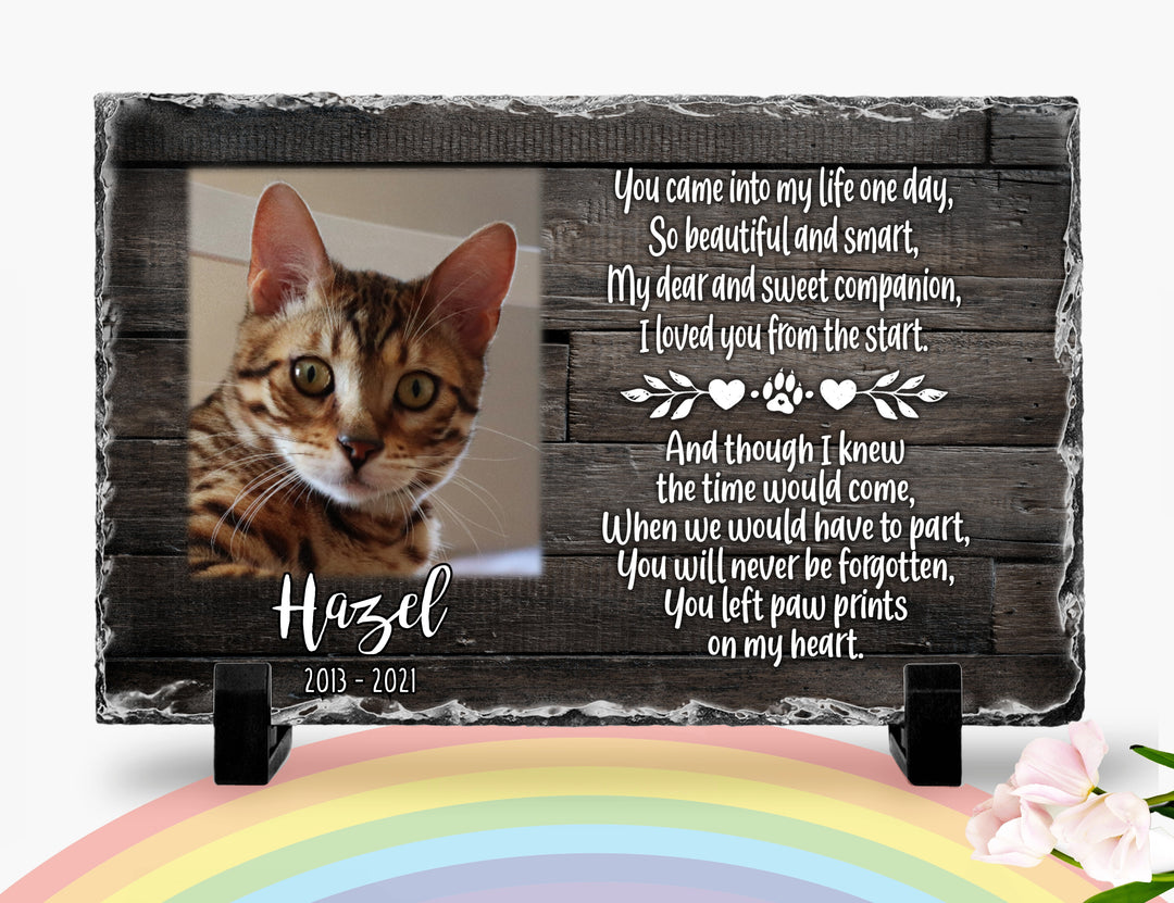 Personalized Cat Memorial Plaque   You left paw prints on my heart  Personalized Picture Keepsake Memorial Slates
