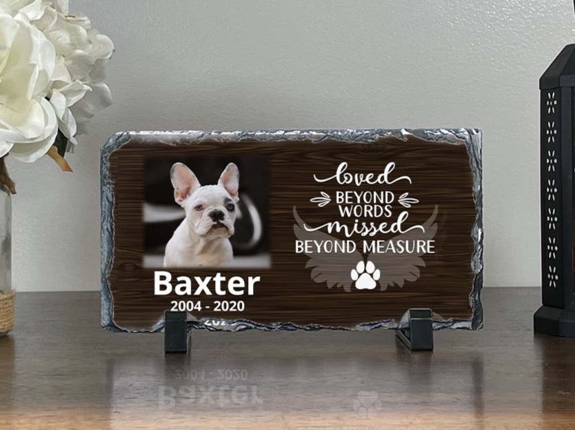 Personalized Dog Memorial   Loved Beyond Words Missed Beyond Measure  Personalized Picture Keepsake Memorial Slates