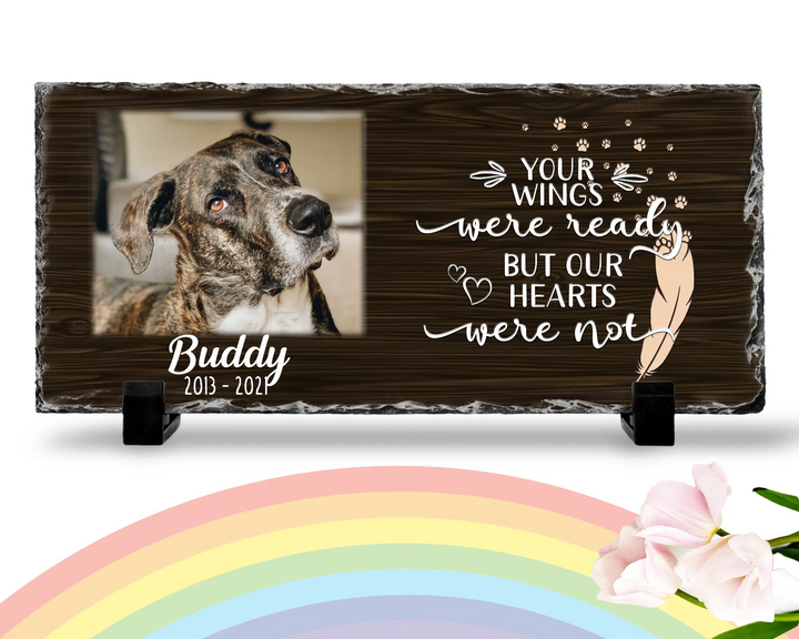 Personalized Dog Memorial Plaque   Your wings were but our hearts were not  Personalized Picture Keepsake Memorial Slates