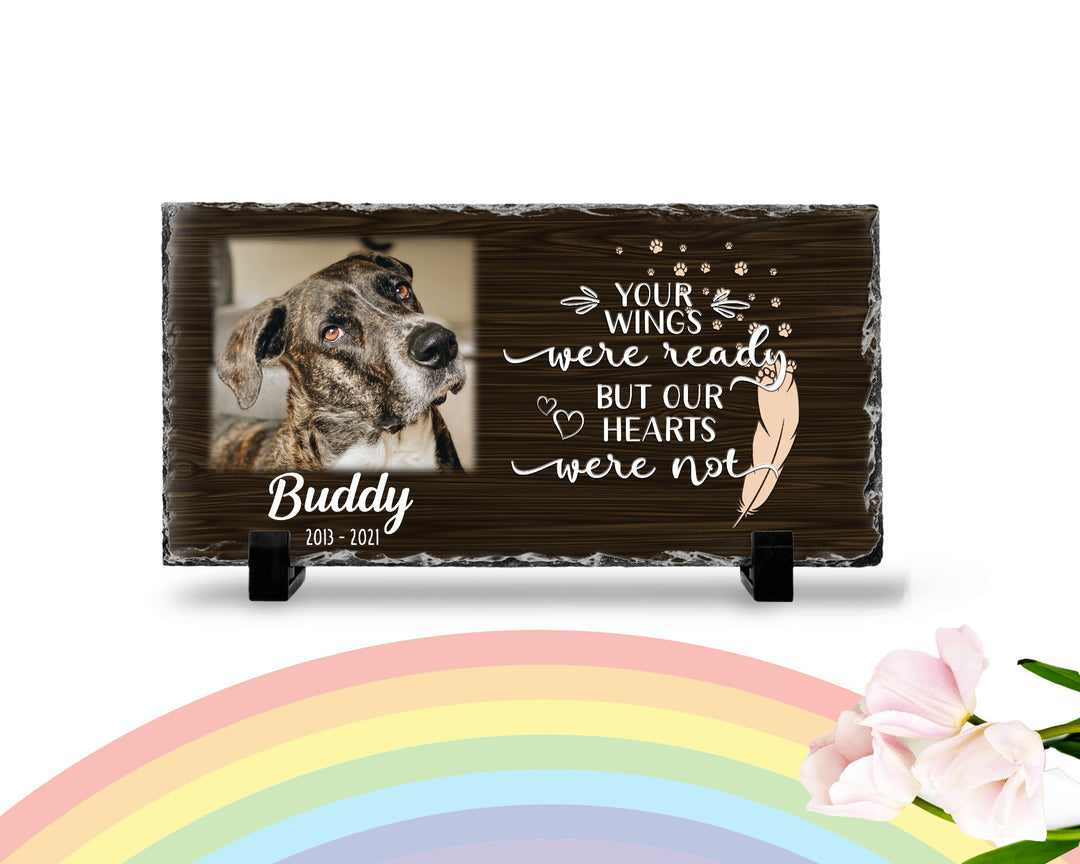 Personalized Dog Memorial Plaque   Your wings were but our hearts were not  Personalized Picture Keepsake Memorial Slates