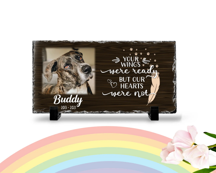 Personalized Dog Memorial Plaque   Your wings were but our hearts were not  Personalized Picture Keepsake Memorial Slates