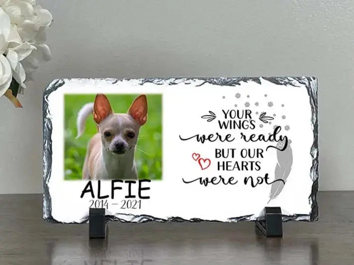 Personalized Dog Memorial Plaque   Your wings were but our hearts were not  Personalized Picture Keepsake Memorial Slates