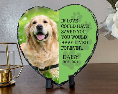 Personalized Dog Memorial Plaque Heart Shape Slate   If Love Could Have Saved You Paw prints Personalized Picture Keepsake Memorial Slates