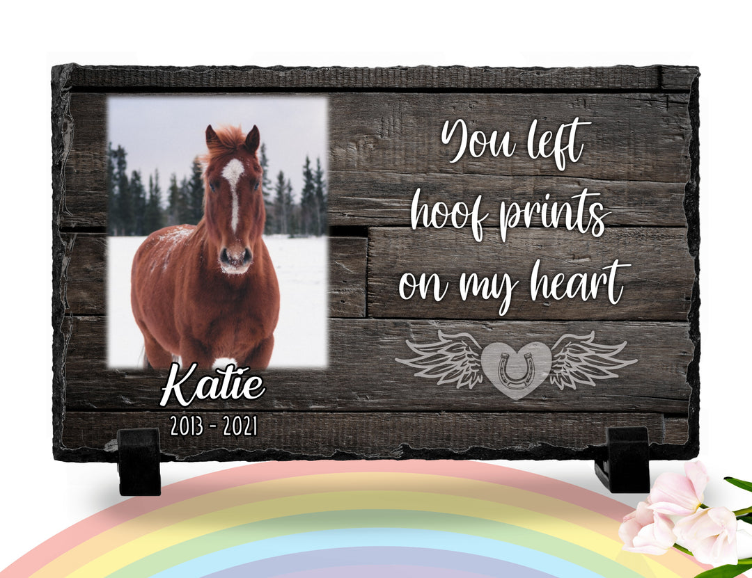 Personalized Horse Memorial Plaque   You Left Hoof Prints on My Heart   Personalized Keepsake Memorial Slates