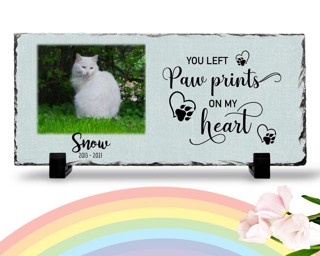 Personalized Personalized Cat Memorial Plaque You left paw prints on my heart  Personalized Picture Keepsake Memorial Slates