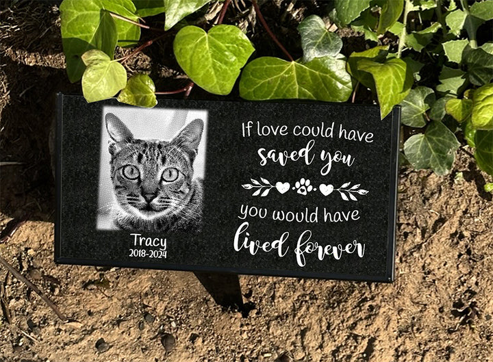 Personalized Cat Granite Pet Memorial Plaque Outdoor Stake - If Love Could Have Saved You