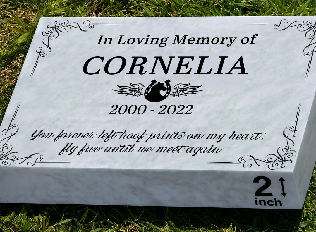 Horse Grave Marble Marker, Pet headstones, Custom Outdoor Engraved Horse Stone In Loving Memory