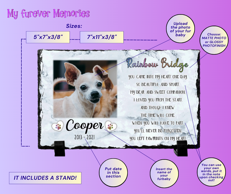  Custom Slate Rock - Memorial Picture Frame for Pets,  Rectangular Sublimation Slates Plaque Glossy Surface Custom Photo  Personalized Pet Memorial Gifts for Loss of Dog Cat : Pet Supplies