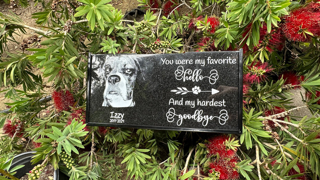 Personalized Granite Pet Memorial Plaque Outdoor Stake - You Were My Favorite Hello