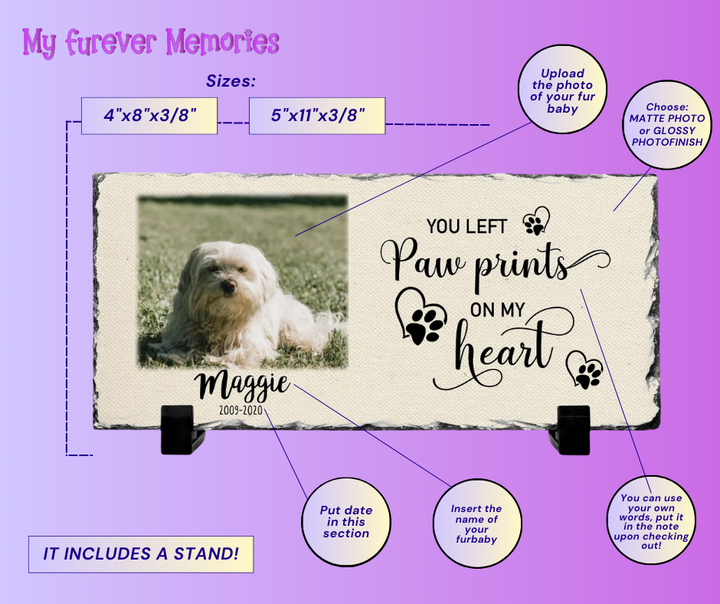 Personalized Dog Memorial Plaque   You left paw prints on my heart  Personalized Picture Keepsake