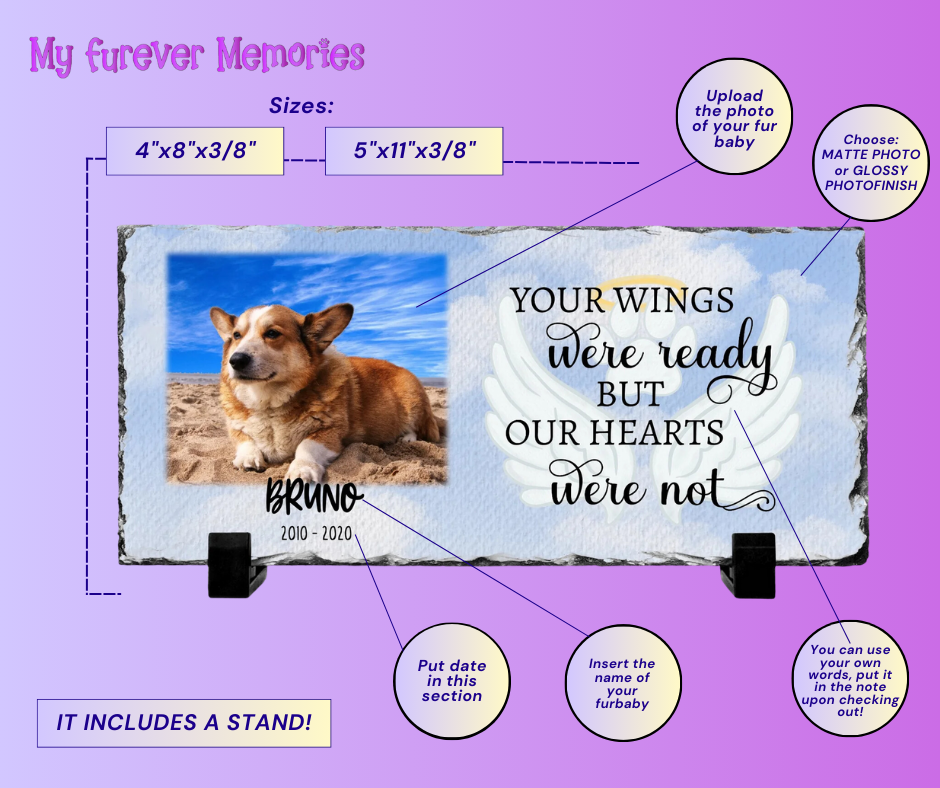 Personalized Dog Memorial Plaque   Your wings were but our hearts were not  Personalized Picture Keepsake