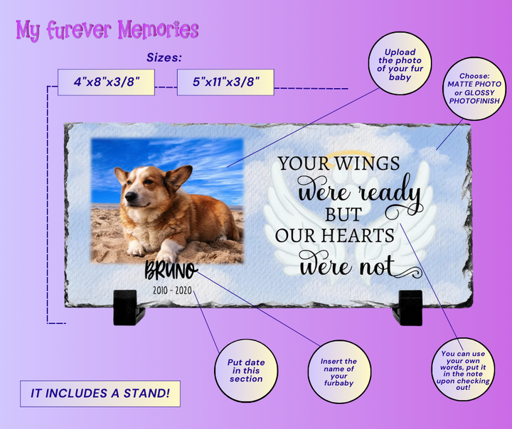 Personalized Dog Memorial Plaque   Your wings were but our hearts were not  Personalized Picture Keepsake