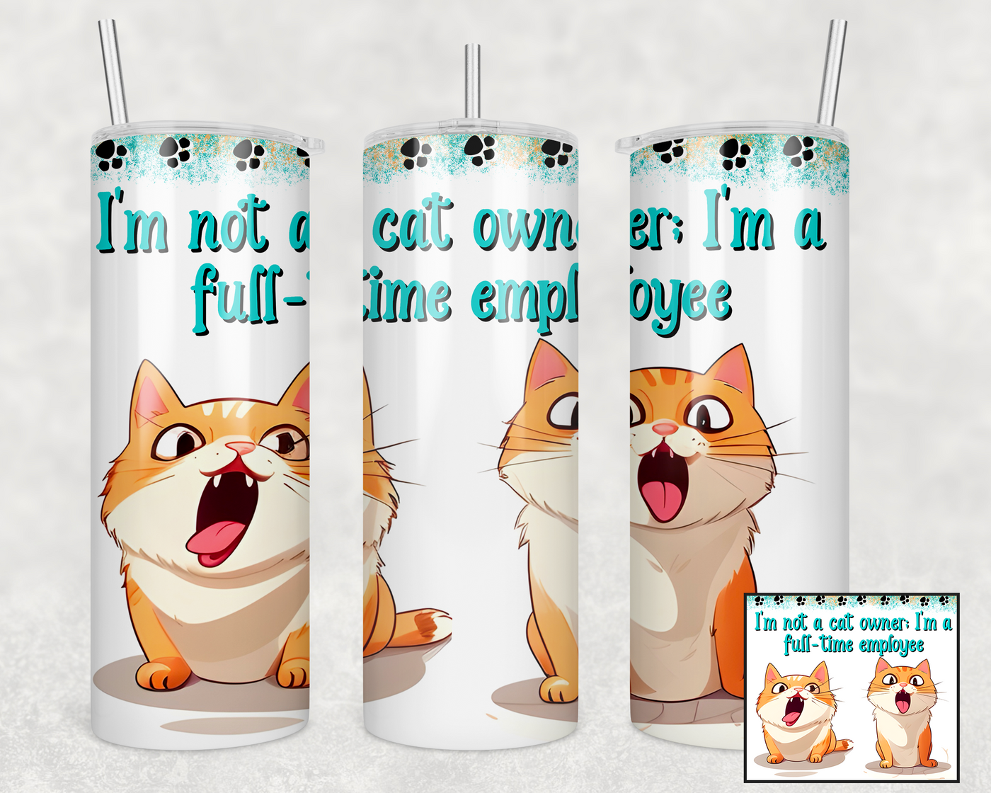 Full-Time Feline Staff 20oz Tumbler - Whimsical Cat Lover's Insulated Drinkware 🐱💼