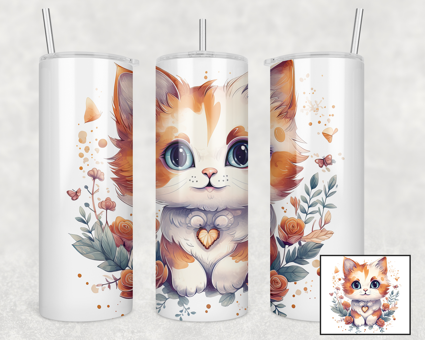 Floral Feline Grace 20oz Tumbler - Enchanting Cat & Blossoms Insulated Drinkware 🌸🐈
