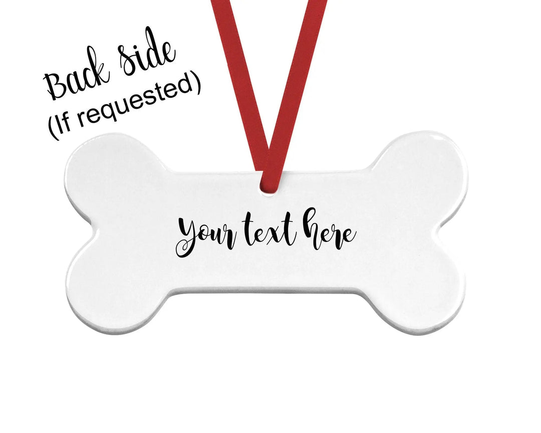 Optional personalized backside of Christmas dog bone ornament