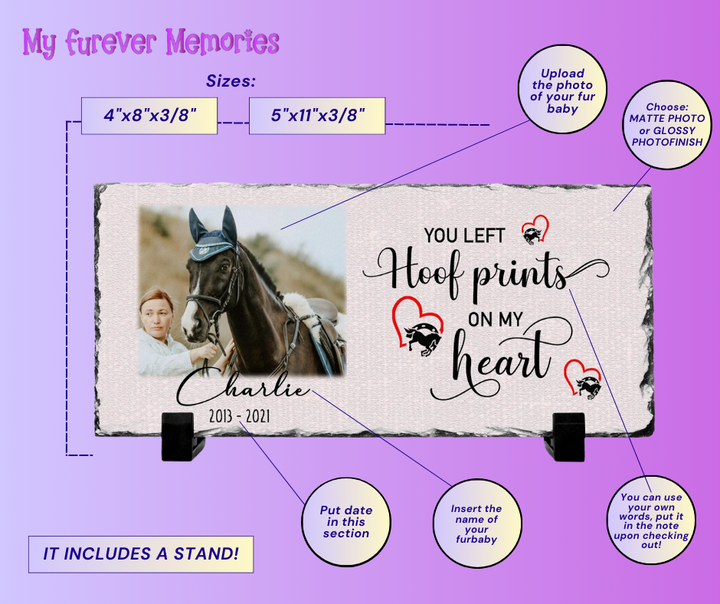 Personalized Horse Memorial Plaque   You Left Hoof Prints on My Heart   Personalized Keepsake