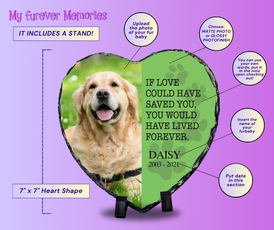 Pet bereavement gifts Heart Shape Personalized Dog Memorial Plaque Slate   If Love Could Have Saved You Paw prints Keepsake