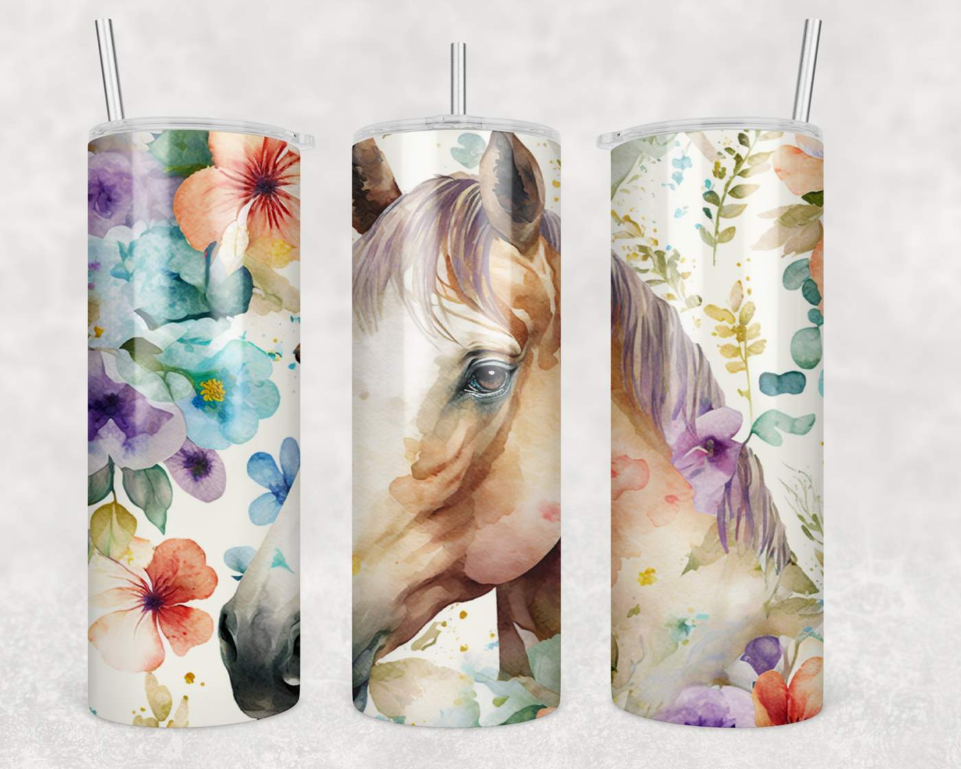 Enchanted Equine Elegance - 20oz Watercolor Horse & Floral Stainless Steel Tumbler 🌸🐴