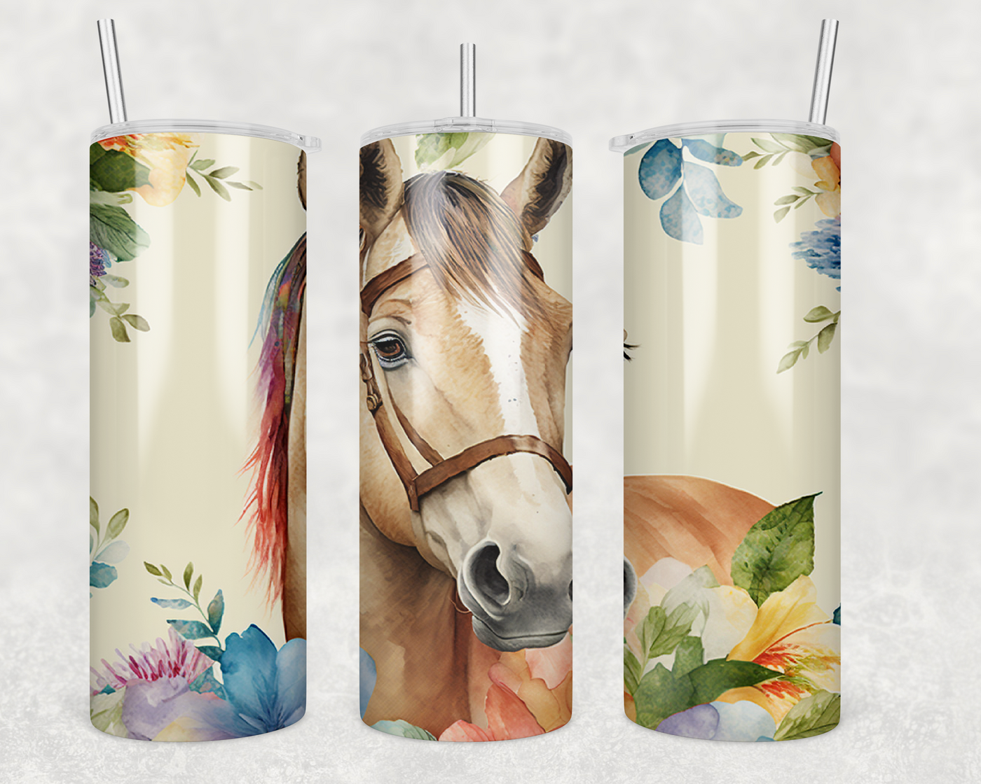 Whimsical Horse Bloom 20oz Tumbler - Elegant Equine & Botanical Stainless Steel Drinkware 🌼🐎