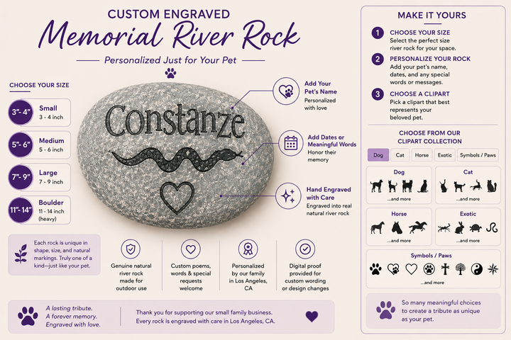 Pet grave Markers personalized Exotic Themed gifts Custom Engraved Pet Snake Memorial River Rock