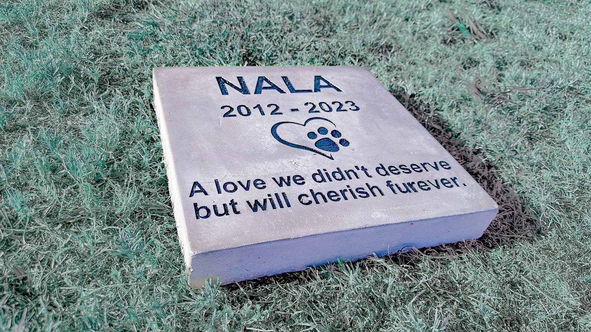 Concrete pet memorial paver with deep sand-carved engraving