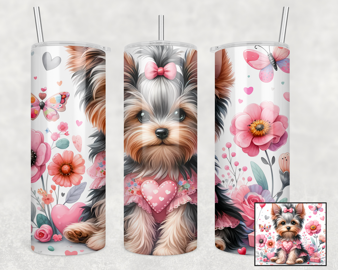 Blooming Yorkie Beauty 20oz Tumbler - Delicate Florals & Puppy Love Insulated Drinkware 🌺🐶