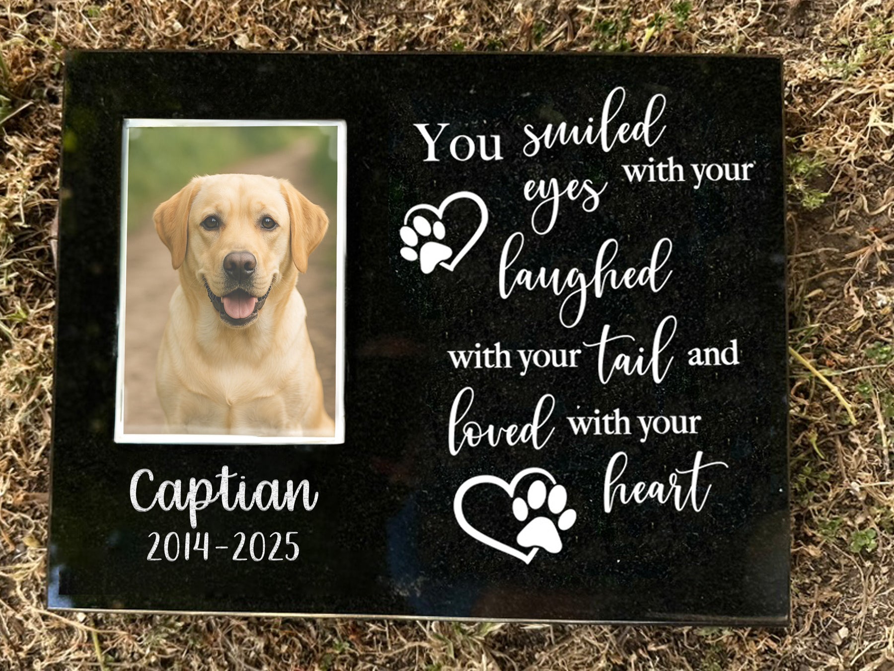 Kiln-fired porcelain photo tile mounted on a granite memorial