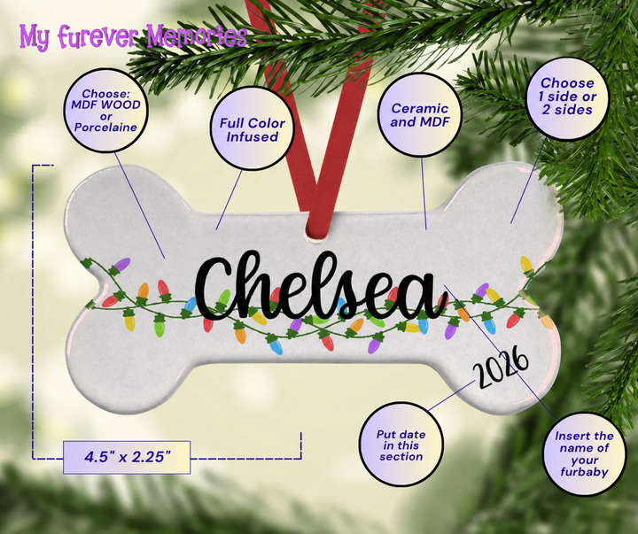 Christmas lights dog bone ornament personalization details for 2026