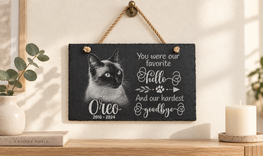 Personalized Laser Engraved Pet Memorial Hanging Slate with Photo