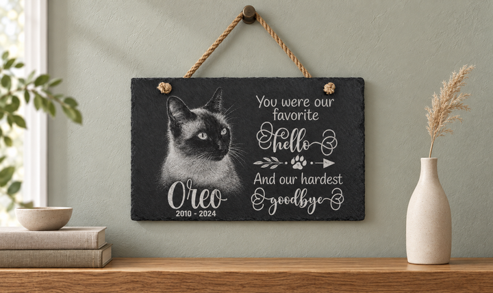 Personalized Laser Engraved Pet Memorial Hanging Slate with Photo