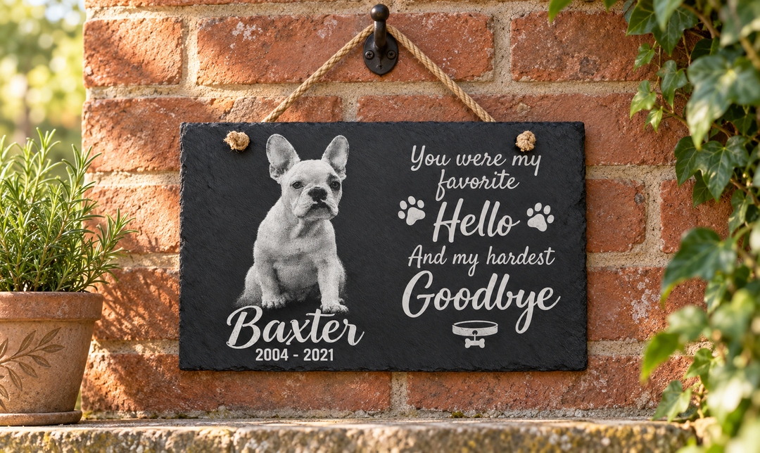 Personalized Laser Engraved Pet Memorial Hanging Slate with Photo