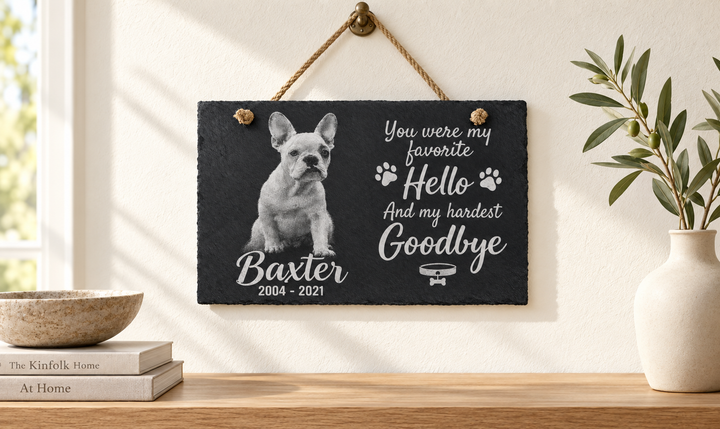 Personalized Laser Engraved Pet Memorial Hanging Slate with Photo