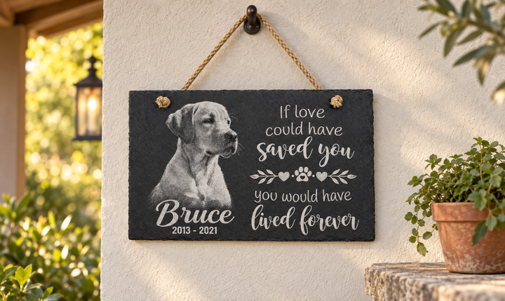Personalized Laser Engraved Pet Memorial Hanging Slate with Photo