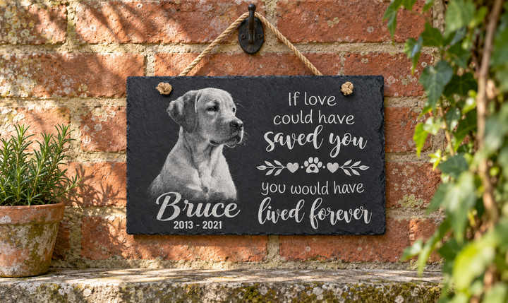 Personalized Laser Engraved Pet Memorial Hanging Slate with Photo