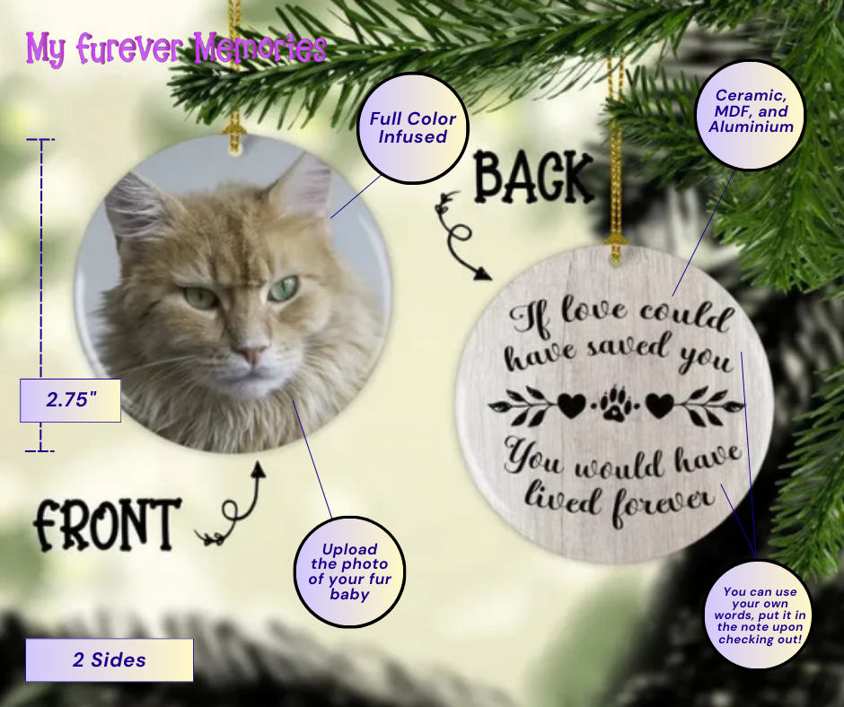 Personalized Cat Memorial Christmas Ornament  If Love Could Have Saved You Personalized Picture Keepsake