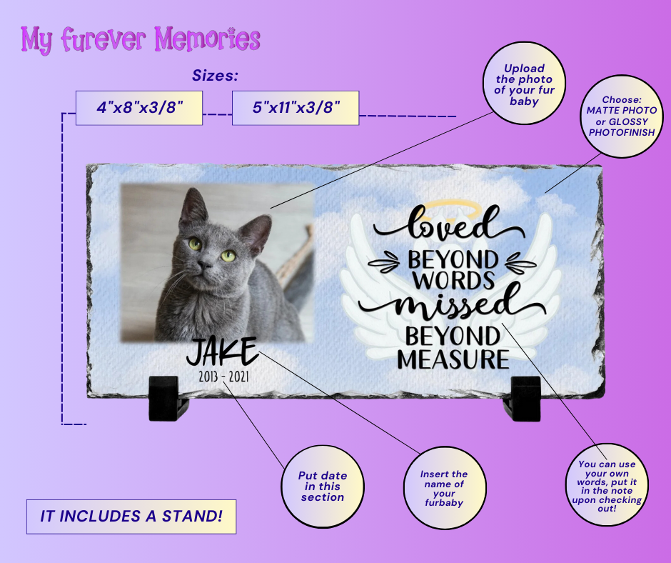 Personalized Cat Memorial Plaque   Loved Beyond Words Missed Beyond Measure  Personalized Picture Keepsake