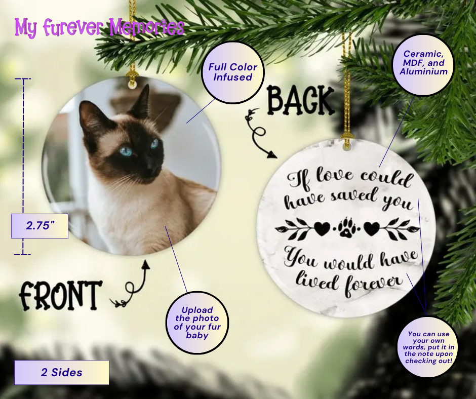 Personalized Cat Memorial Christmas Ornament  If Love Could Have Saved You Personalized Picture Keepsake