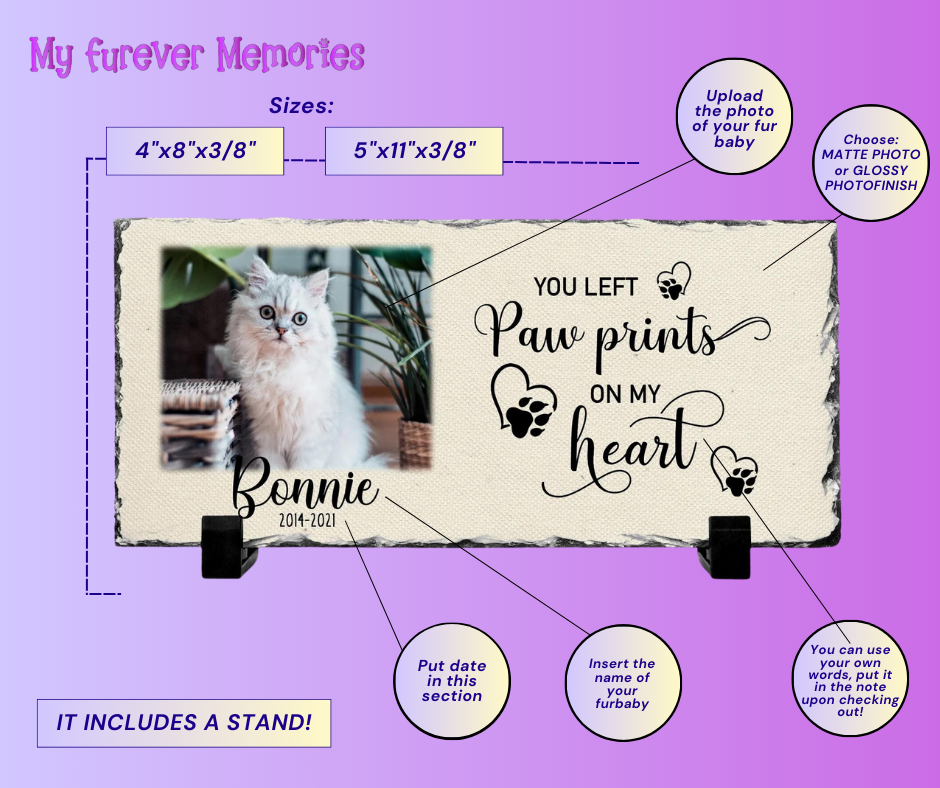 Personalized Cat Memorial Plaque   You left paw prints on my heart  Personalized Picture Keepsake