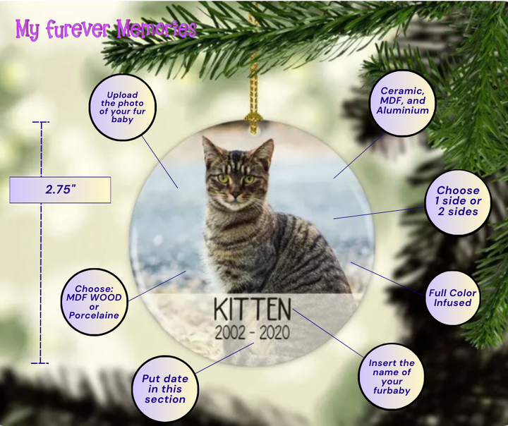 Personalized Cat Memorial Christmas Ornament  Personalized Picture Keepsake